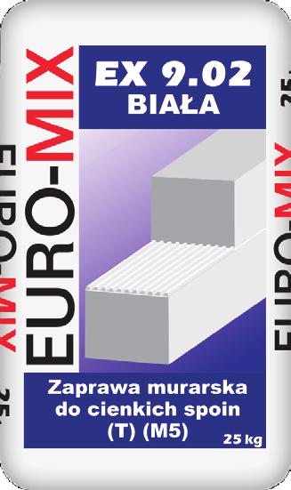 Służyć może również do murowania ścian fundamentowych, filarów nośnych, murów, sklepień i łuków. Jest mrozoodporna i wodoodporna OPAKOWANIE: ZUŻYCIE: 1,45 kg/m 2 / 1mm NAZWA HANDLOWA: EX 9.