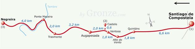 Etap 1 Santiago de Compostela - Negreira (19.1 km) Santiago Compostela opuszczamy z widowiskowego i osobliwego placu do Obradoiro, idąc ulicą, którą tworzą Hospital RR. CC i Palacio Rajoi.