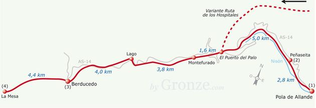 Etap 5 Peñaseita - La Mesa (16.9 km) Montefurado Wys.: 910 m.n.p.m. Do Lago: 3.4 km Do Santiago de Compostela: 208.6 km Maleńka wioska kamienna wyglądająca jak żywcem przeniesiona ze średniowiecza.