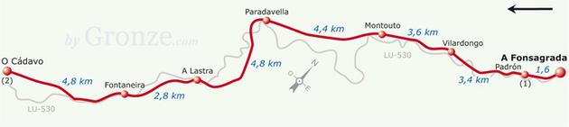 Etap 8 A Fonsagrada - O Cádavo (23.9 km) Paradavella Wys.: 705 m.n.p.m. Do A Lastra: 4.3 km Do Santiago de Compostela: 143.2 km 2016-01-09 22:53:20 - Ale: dwa bary, oba godne polecenia.