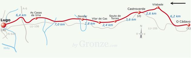 Etap 9 O Cádavo - Lugo (30.8 km) Castroverde Mieszk.: 3000 Wys.: 560 m.n.p.m. Do Lugo: 22.3 km Do Santiago de Compostela: 122.