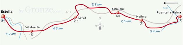 Etap 5 Puente la Reina/Gares - Estella/Lizarra (21.5 km) Maneru Do Lorca: 8 km Do Santiago de Compostela: 675.7 km Msza Św.