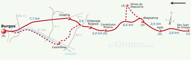 Etap 12 San Juan de Ortega - Burgos (27.6 km) Kilka metrów za sanktuarium droga rozdziela się. Mniej uczęszczana prowadzi do Burgos przez Santovenia de Oca.