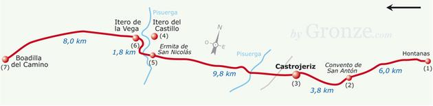 Etap 14 Hontanas - Boadilla del Camino (28.6 km) W połowie drogi między Hontanas a Castrojeriz znajduje się Convento de San Anton imponujące ruiny klasztoru zakonu San Anton, założonego w XIIw.