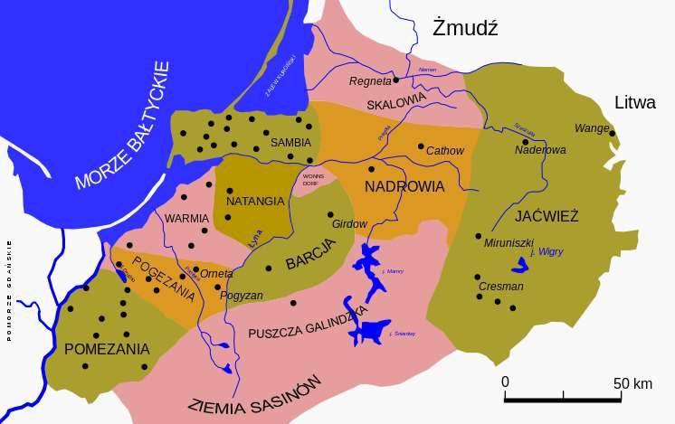 Ryc. 5. Prusowie w XIII w. Na podstawie: Łowmiański H.