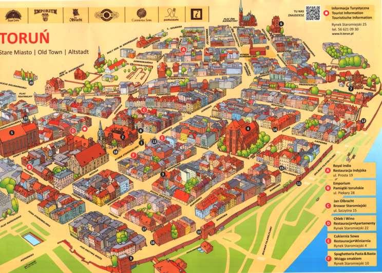 Ryc. 16. Historyczne centrum Torunia Lista Światowego Dziedzictwa UNESCO. wg Toruń Stare Miasto, Informacja Turystyczna, Toruń 2014. 1. Pomnik Mikołaja Kopernika, 2. Ratusz Staromiejski, 3.
