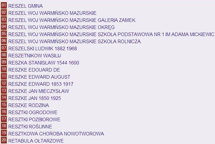 Np. z 20 pozycji indeksowych jedynie sześć (02, 04, 07, 09, 12, 14, 15,) to hasła przyjęte do