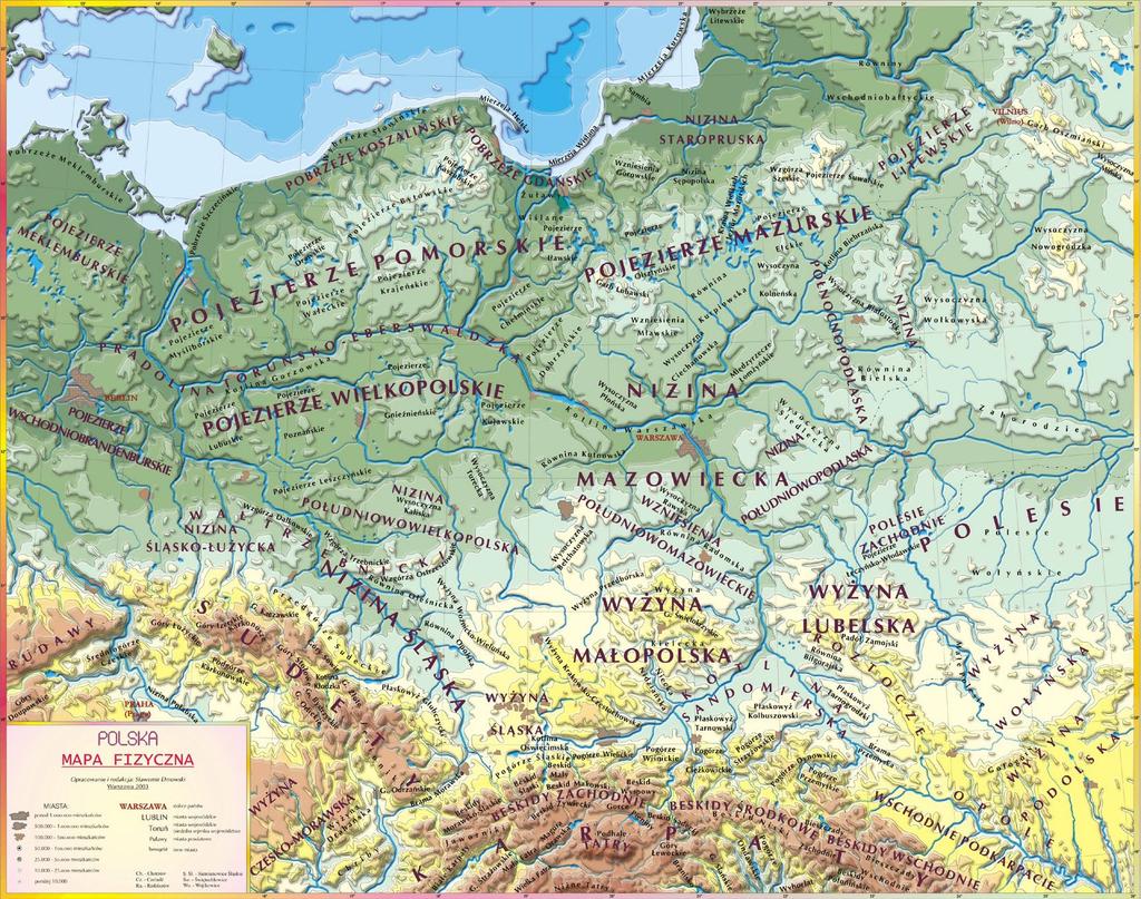 Terytorium Polski rozciąga się: od południowych wybrzeży Morza Bałtyckiego po tereny górskie Karpat i Sudetów, w krajobrazie przeważają zdecydowanie niziny (91% powierzchni)