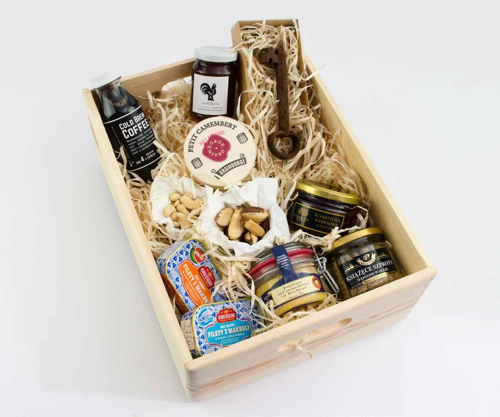 ZESTAW STANDARD PLUS orzechy brazylijskie, orzechy nerkowca, Cold Brew Coffee, konfitura wiśniowa korzenna Cherry Tree, konfitura grejpfrutowo-żurawinowa La Koguta, klucz z czekolady, Książęce
