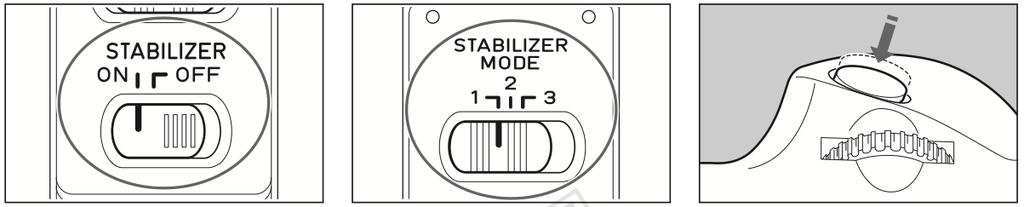 7. Stabilizacja obrazu Stabilizacja obrazu działa we wszystkich trybach ustawienia ostrości AF, PF i MF. 1. Ustaw przełącznik STABILIZER w pozycję ON - Jeśli nie używasz stabilizacji wyłącz ją 2.