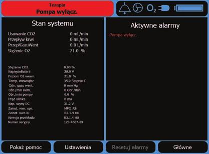 Stan Po prawej stronie wyświetlana jest lista wszystkich aktywnych alarmów.