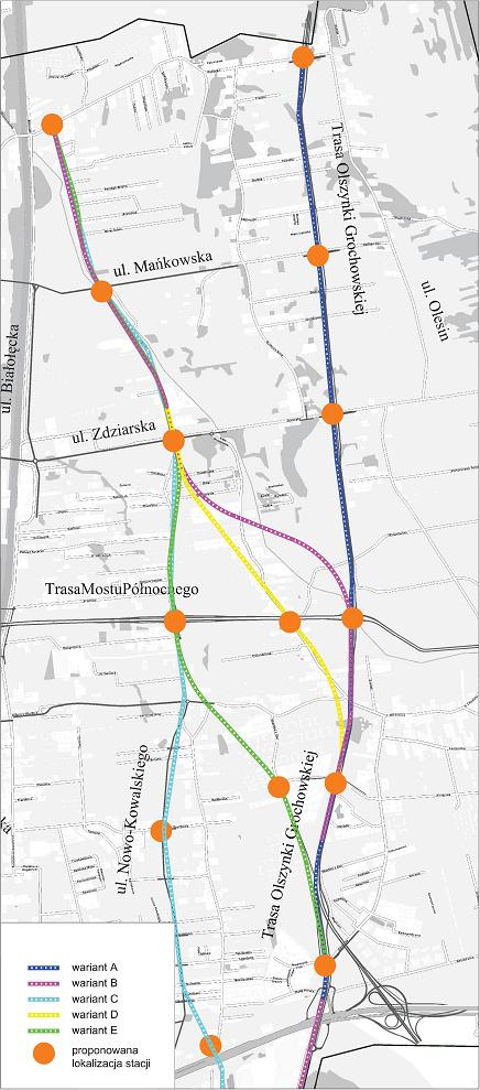 Warianty przebiegu linii metra na terenie Dzielnicy Białołęka Rysunek 2.