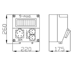 Norma: PN-EN 61439-3:2012 Miejsce na zabezpieczenia 9 modułów Wymiary: 220x260x175 mm U RS 9-MOD 2X2P+Z, 2X3P+N+Z 16A Miejsce na Kolor zabezpieczenia RS-9 9 modułów Szary RAL 7035 1 2,3 6221-00