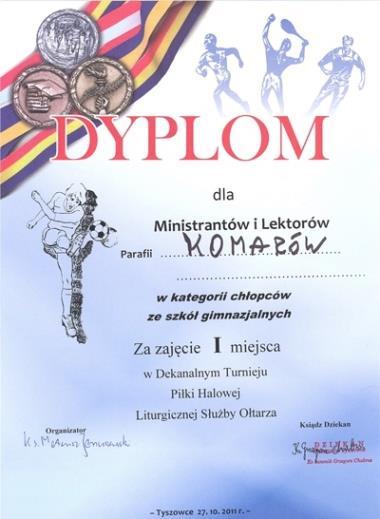 Ministranci i lektorzy parafii Komarów z gimnazjum oraz szkół średnich zajęli pierwsze miejsca i zakwalifikowali się do eliminacji rejonowych, które odbędą się w Hrubieszowie.
