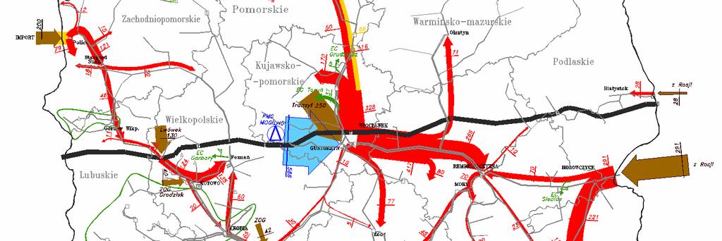 Przewidywany schemat rozpływów w systemie gazu wysokometanowego