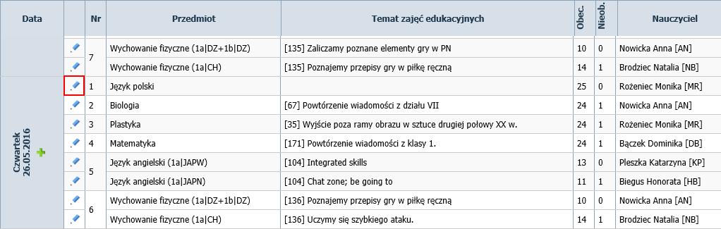 Aby zmodyfikować lub wprowadzić temat lekcji, kliknij ikonę w wierszu lekcji. 3. W oknie Edycja lekcji kliknij przycisk Dalej. 4.