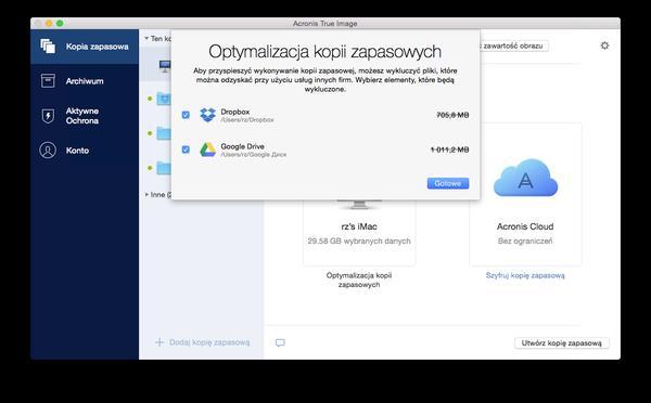 Aby wykluczyć elementy z kopii zapasowej online: 1. Przed rozpoczęciem procesu tworzenia kopii zapasowej kliknij Optymalizuj kopię zapasową poniżej ikony źródła kopii zapasowej. 2.
