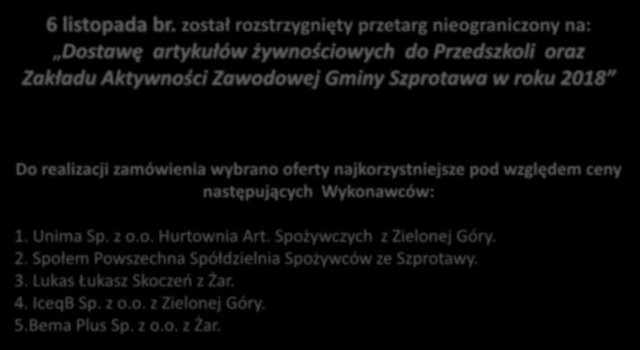 POSTĘPOWANIA PRZETARGOWE 6 listopada br.