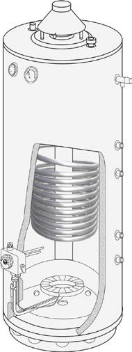 POJEMNOŚIOWE PODGRZEWAZE GAZOWE Z WĘŻOWNIĄ Wężownica pozwala na podgrzewanie wody w okresie grzewczym z kotła O, a w sezonie letnim uzyskanie ciepłej wody jest możliwe z własnego