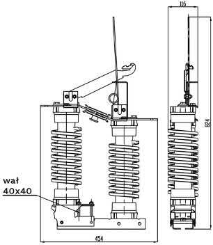 znamionowe udarowe do ziemi i między fazami 150 kv wzdłuż przerwy izolacyjnej 165 kv Prąd znamionowy ciągły 630 A Znamionowy prąd wyłączalny o małej indukcyjności / liczba cykli - 25 A/100CO 250