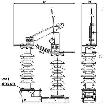 znamionowe udarowe do ziemi i między fazami 150 kv wzdłuż przerwy izolacyjnej 165 kv Prąd znamionowy ciągły 630 A Znamionowy prąd wyłączalny o małej indukcyjności / liczba cykli - 25 A/100CO 50