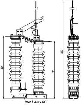 wzdłuż przerwy izolacyjnej 88 kv 90 kv Wytrzymywalne napięcie znamionowe udarowe do ziemi i między fazami 200 kv wzdłuż przerwy izolacyjnej 220 kv Prąd znamionowy ciągły 630 A guma silikonowa 1365 mm