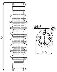 Izolator porcelanowy 36 kv, droga upływu 900 mm NPSZJ3 1YMNNPSZJ3M0011 Ø107 Ø100 Ø76 4 xø13 335 Izolator silikonowy 36 kv, droga upływu 1205