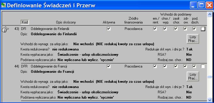 Rys.12. Nowe przerwy 'Oddelegowanie do Finlandii', oraz 'Oddelegowanie do Francji'.