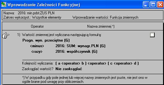 Rys.25d. Definicja zmiennej '2016: podst. ZUS EURO' (zmiany od października 2016). Rys.25e. Definicja zmiennej '2016: min.pdst.zus PLN' (zmiany od października 2016). 4.