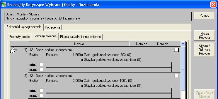 Godziny nadliczbowe w czasie oddelegowania Godziny nadliczbowe przypadające w okresie oddelegowania można zdefiniować i rejestrować w programie tylko w jeden sposób - jako dwie dodatkowe zmienne,