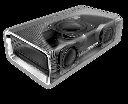 GŁOŚNIK SOUND BLASTER ROAR: PRZEGLĄD KONSTRUKCJA, STEROWANIE I ZŁĄCZA Sterowanie Łatwe sterowanie dzięki dużym silikonowym przyciskom dotykowym Wskaźnik poziomu naładowania akumulatora Szybkie