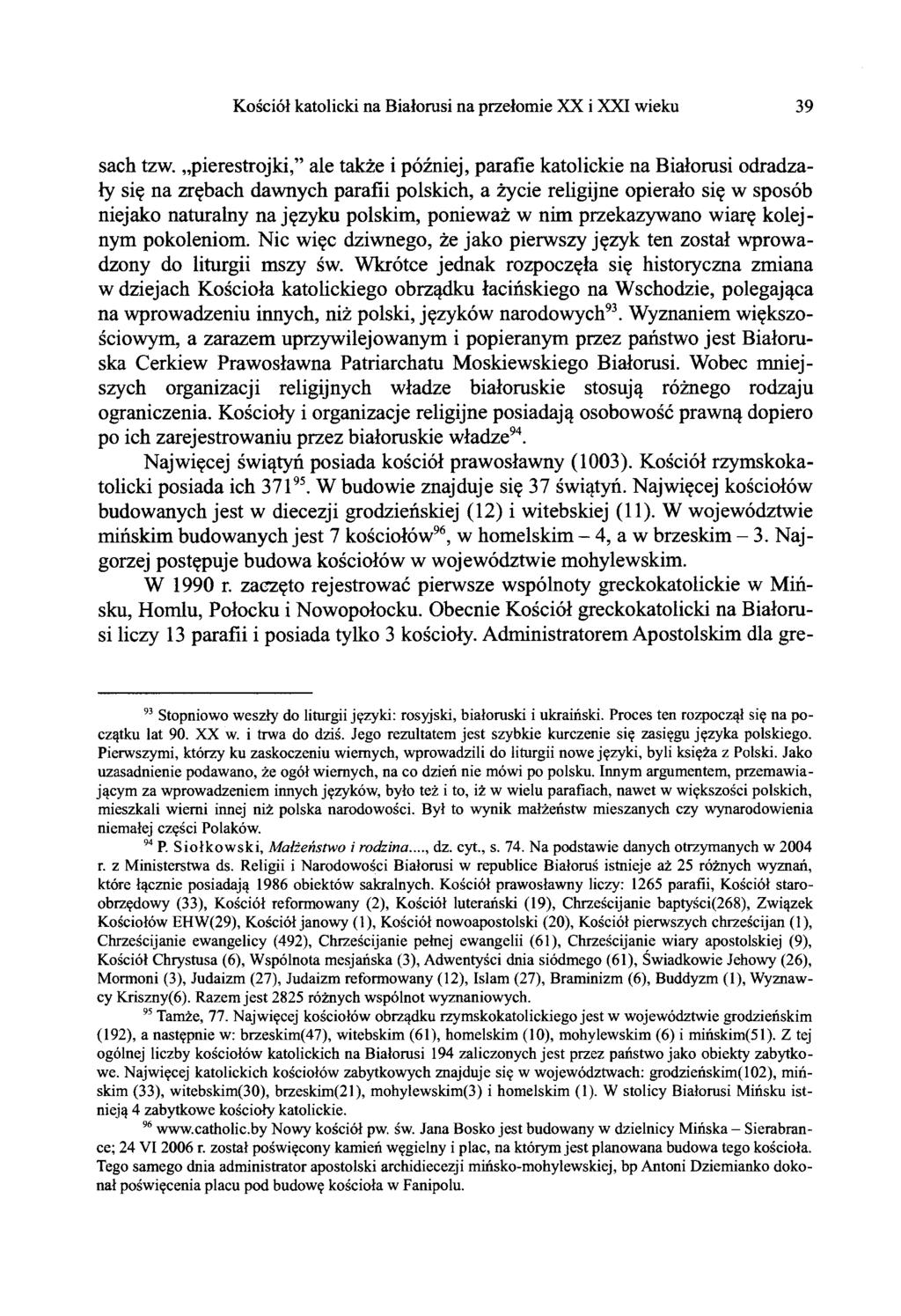 Kościół katolicki na Białorusi na przełomie XX i XXI wieku 39 sach tzw.