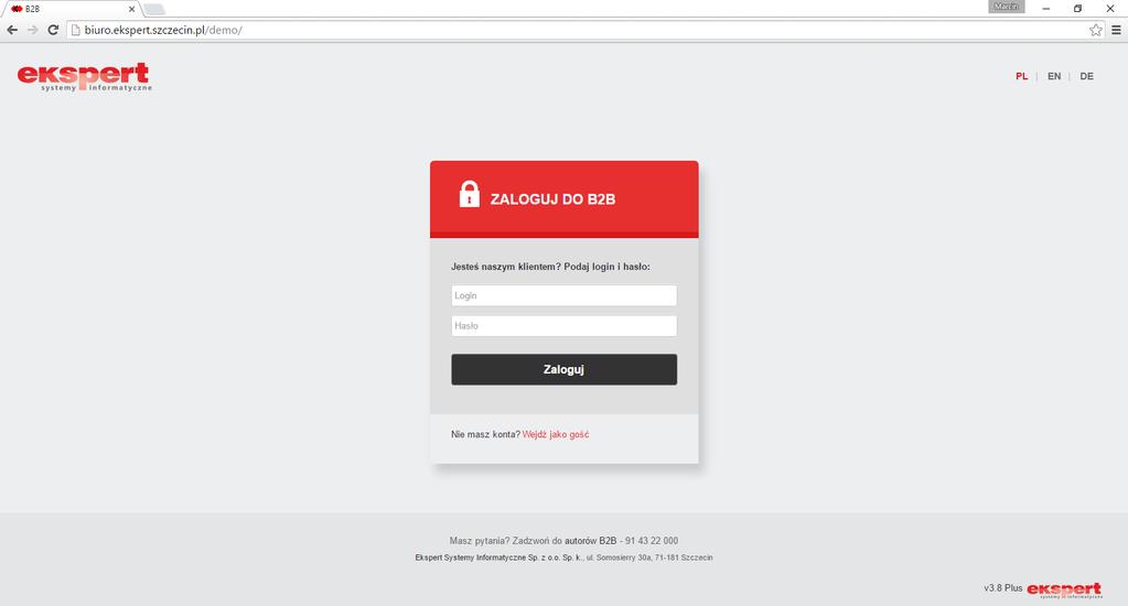 2. Logowanie do systemu Do poprawnego uruchomienia modułu wymagana jest wyłącznie przeglądarka internetowa. B2B jest zgodne z najpopularniejszymi aplikacjami do odwiedzania witryn www.