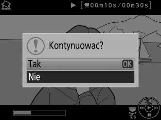 Naciśnij przycisk A (L), aby wyświetlić opcje edycji filmu. Przycisk A (L) 3 Wybierz Zapis wybranej klatki. Wyróżnij Zapis wybranej klatki i naciśnij J. 4 Utwórz kopię klatki w formie zdjęcia.