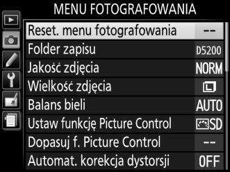 C Menu fotografowania: opcje fotografowania Aby wyświetlić menu fotografowania, naciśnij G i wybierz kartę C (menu fotografowania).