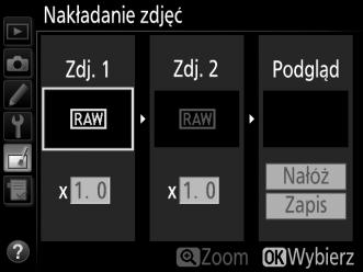 + 1 Wybierz Nakładanie zdjęć. Wyróżnij Nakładanie zdjęć w menu retuszu i naciśnij 2.