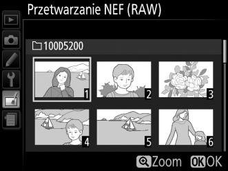 Przetwarzanie NEF (RAW) Przycisk G N menu retuszu Utwórz kopie zdjęć NEF (RAW) w formacie JPEG. 1 Wybierz Przetwarzanie NEF (RAW).