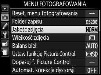 A Zdjęcia w formacie NEF (RAW) Zwróć uwagę, że wybrana opcja wielkości zdjęcia nie będzie miała wpływu na wielkość zdjęć w formacie NEF (RAW).