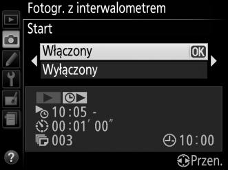 4 Wybierz liczbę interwałów. Naciskaj 4 lub 2, aby wyróżnić liczbę interwałów (tzn. ile razy aparat będzie rejestrować zdjęcia), a następnie naciskaj 1 lub 3, aby ją zmienić.