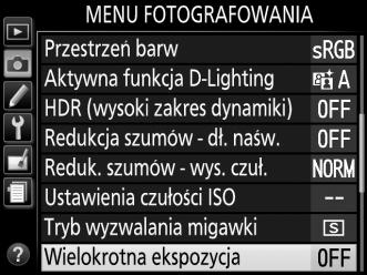 Wielokrotna ekspozycja Postępuj zgodnie z opisem poniżej, aby zarejestrować serię dwóch lub trzech ekspozycji na jednej fotografii.