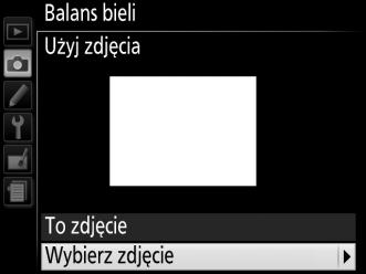 Wyróżnij Balans bieli w menu fotografowania inaciśnij 2, aby wyświetlić opcje balansu bieli. Wyróżnij Pomiar manualny i naciśnij 2.