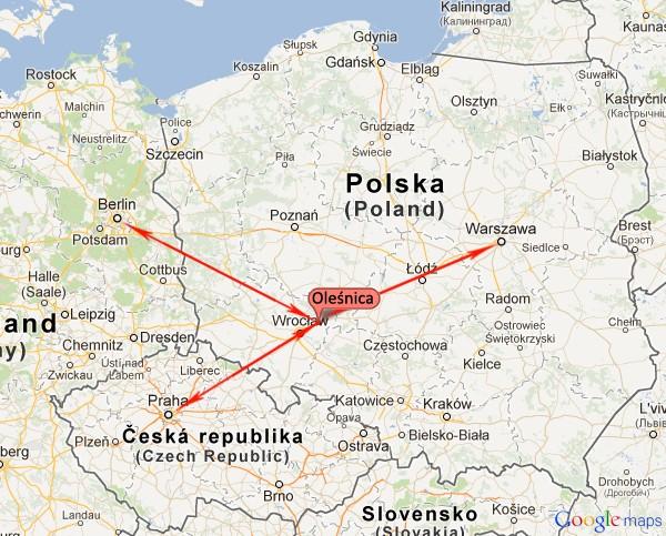 Korzystne położenie geograficzne Siedziba Urzędu Gminy Oleśnica znajduje się poza gminą, na terenie Miasta Oleśnica, położonego 30 kilometrów od stolicy Dolnego Śląska Wrocławia.