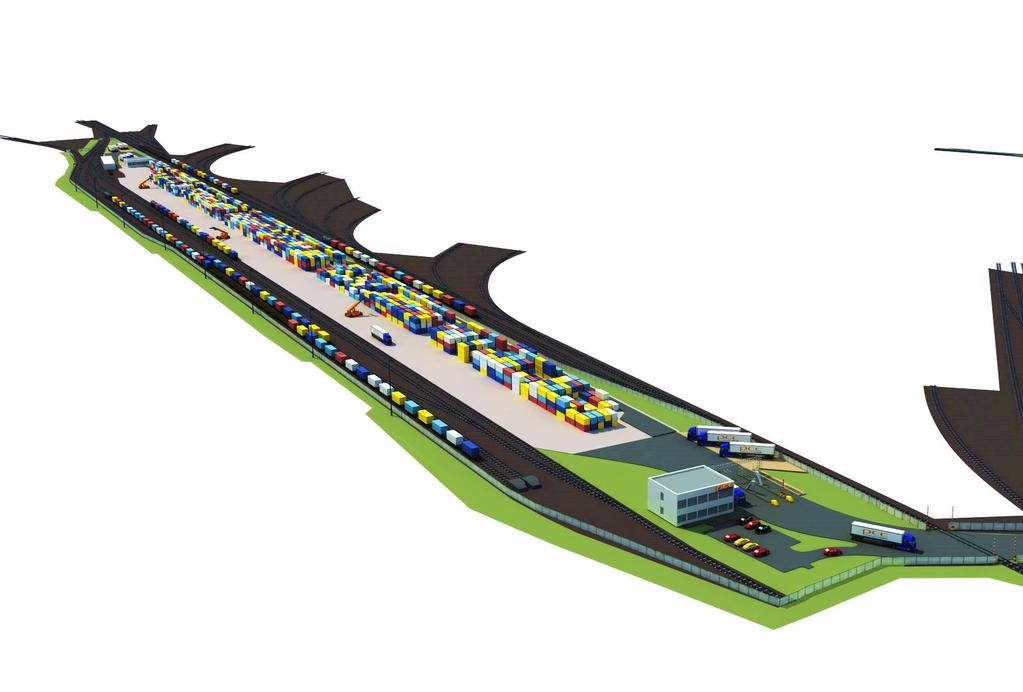 Terminal Brzeg Dolny po zakończeniu rozbudowy powierzchnia operacyjna : 28 000 m2 powierzchnia hali napraw wagonów 335 m2 4 tory kolejowe po 650 m + tory odstawcze urządzenia przeładunkowe :