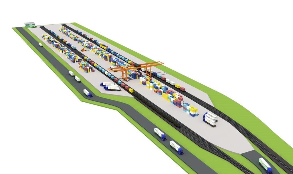 Terminal Frankfurt (Oder) po zakończeniu rozbudowy powierzchnia operacyjna : 30 000 m2 w pełni wyposażony warsztat naprawy kontenerów depot na puste kontenery powierzchnia