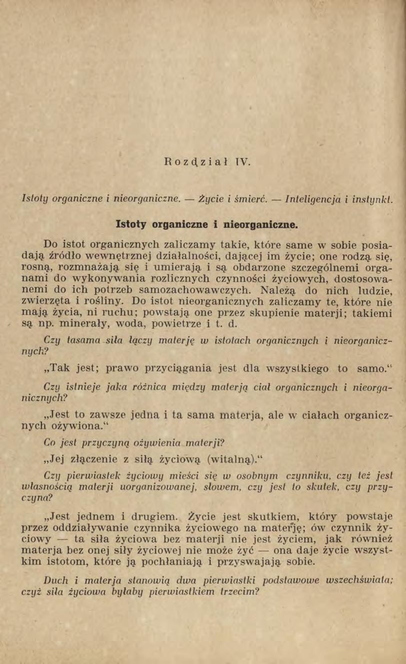 Istoty organiczne i nieorganiczne. Życie i śmierć. Inteligencja i instynkt. Istoty organiczne i nieorganiczne.