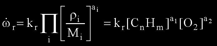 The kinetic reactions are: one global reaction (oxidation of hydrocarbon fuel C n H m ) with extended Zeldovich mechanisms for NO x formation.