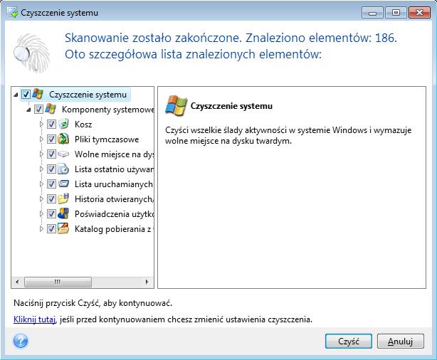 Uruchomiony kreator zacznie poszukiwać wszelkich śladów działań użytkownika zapisanych w systemie Windows. Wyniki wyszukiwania zostaną wyświetlone w górnej części okna kreatora.