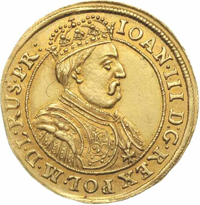 *48. Jan III Sobieski, dwudukat bez daty, Gdańsk, Aw: Popiersie króla w koronie w prawo i napis wokoło IOAN III D G REX POL M D L RUS PR, Rw: Herb Gdańska, niżej litery D - L (Daniel Lesse), wokoło