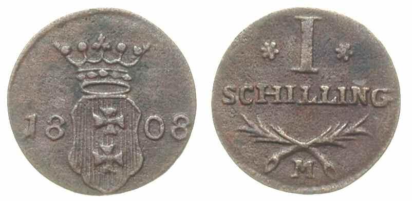 000,- szelągach herb jest mały, na groszach postawiony na półce i trzymany przez lwy. Monety bito do roku 1812.