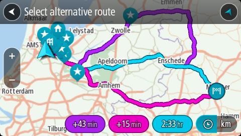 Wskazówka: podczas przeliczania tras alternatywnych wykorzystywane są informacje z usługi TomTom Traffic.